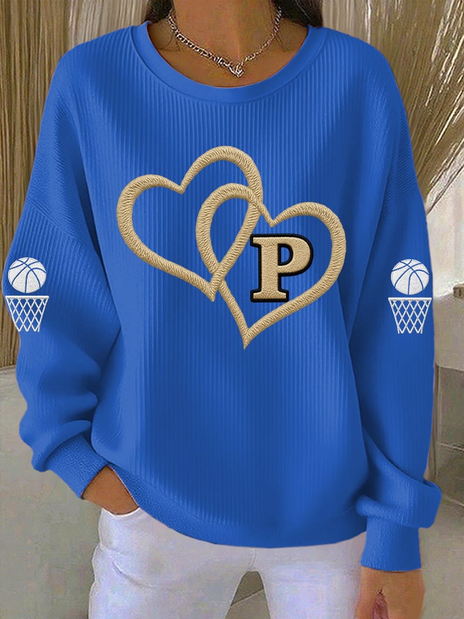 Women's Basketball Print Round Neck Sweatshirt