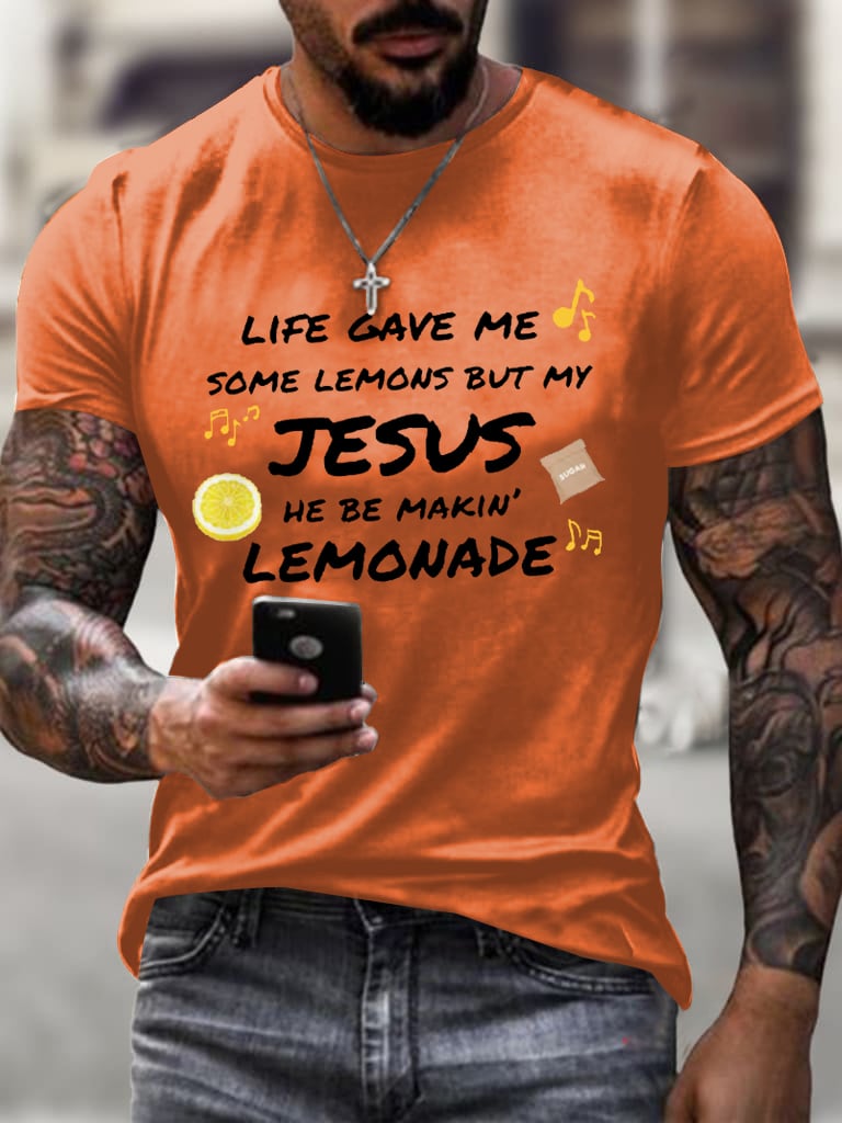 🔥Buy 3 Get 15% Off🔥Men's Life Gave Me Some Lemons, But My Jesus Turned Them Into Lemonade Faith Faith Printed  Shirt