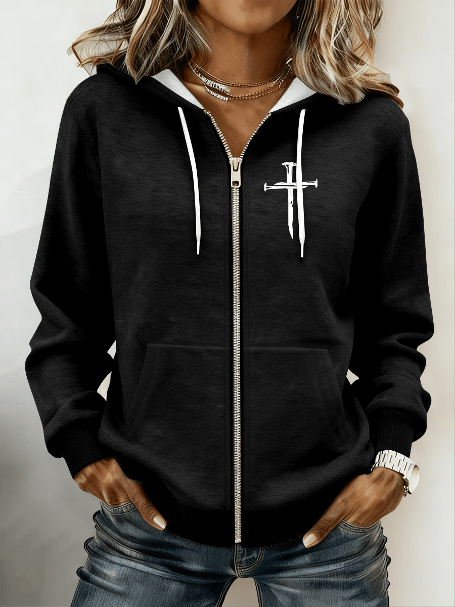 Women's Cross Retro Hooded Zip-Up Sweatshirt