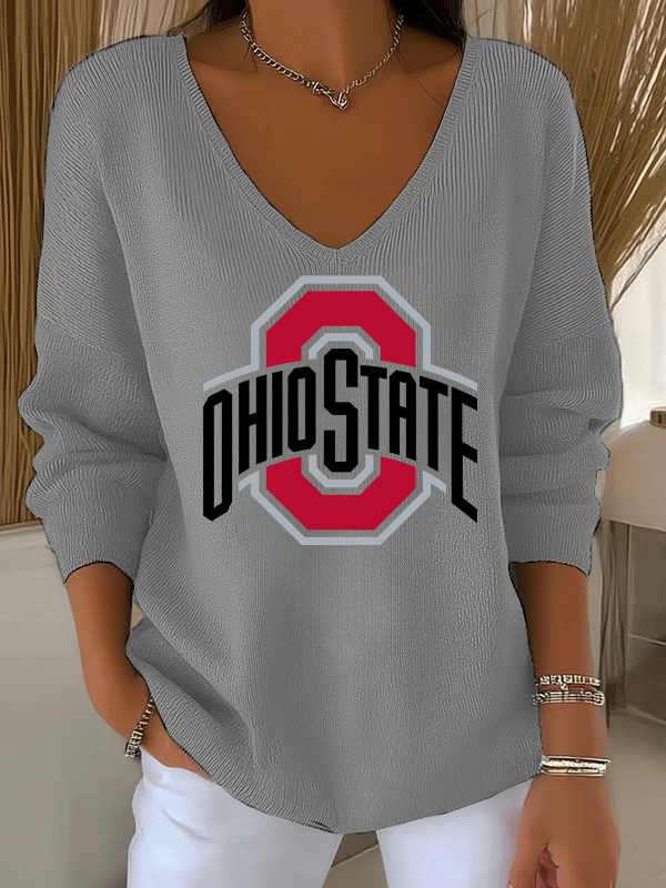 Women's Casual Rugby Print  Knitted Tops