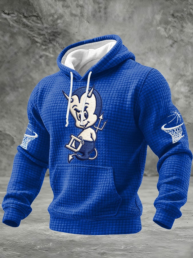 Men's Basketball Print Checkered Fabric Hooded Sweatshirt