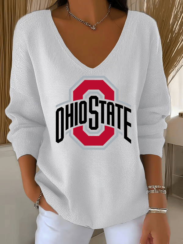 Women's Casual Rugby Print  Knitted Tops