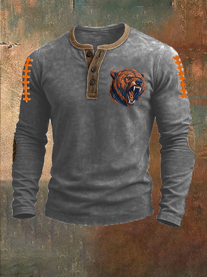 Men's Football Print Henley Top