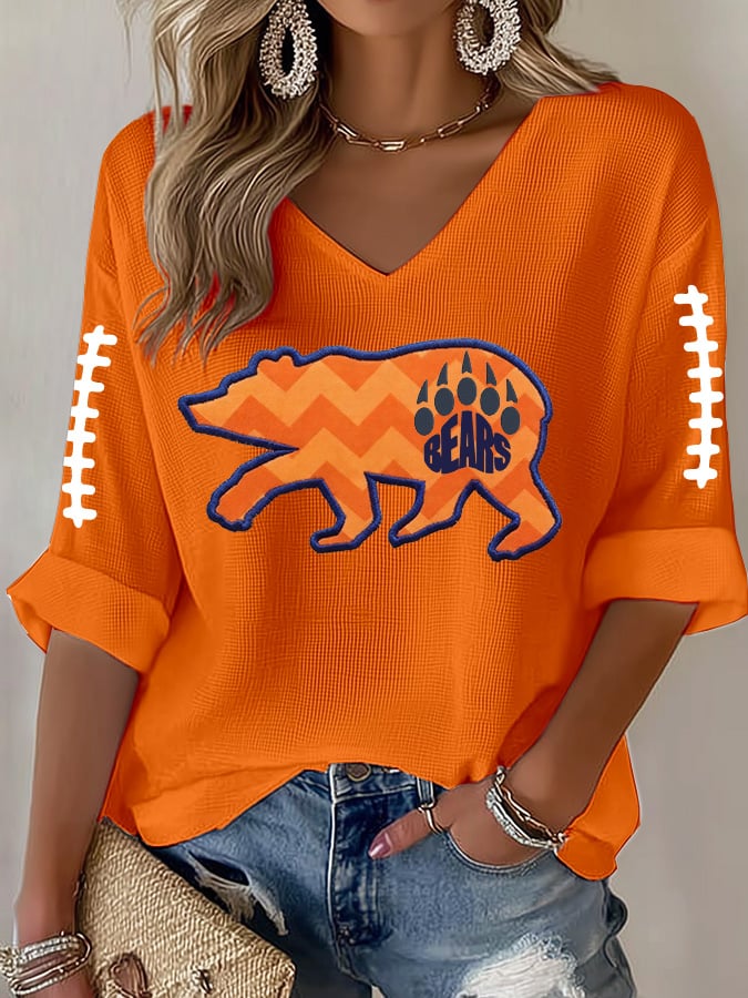 Women's Rugby Print Waffle Long Sleeve T-Shirt