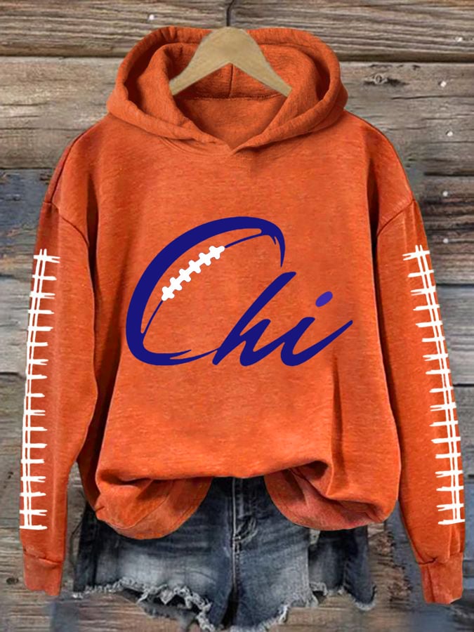 Women's Rugby Print Casual Hoodie