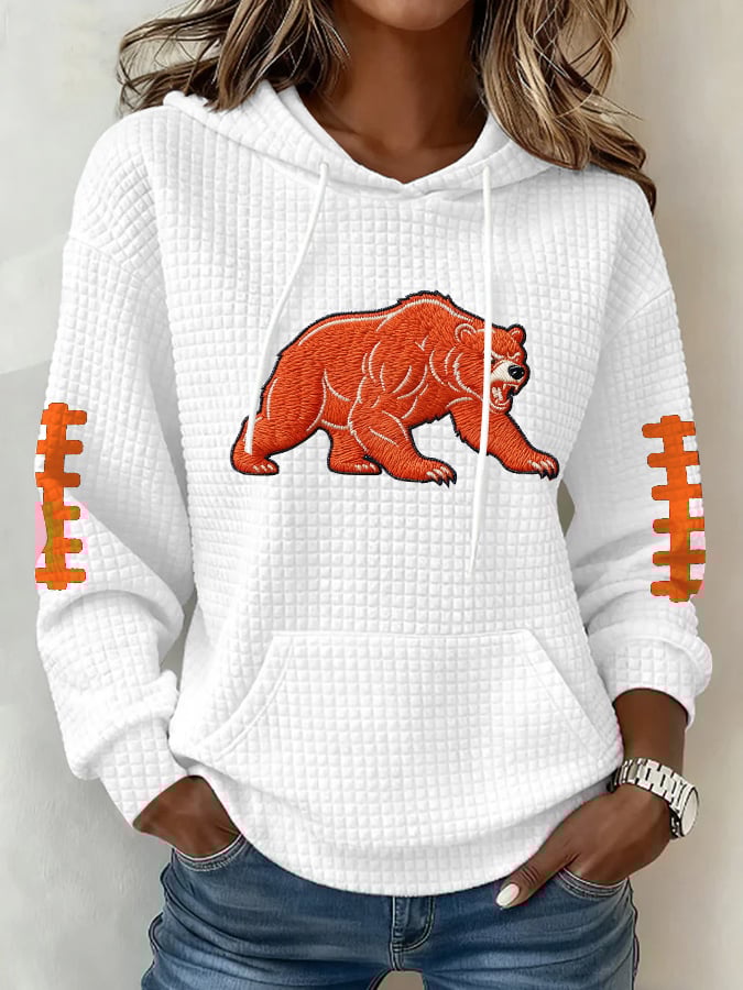 Women's Football Print Plaid Fabric Hooded Sweatshirt