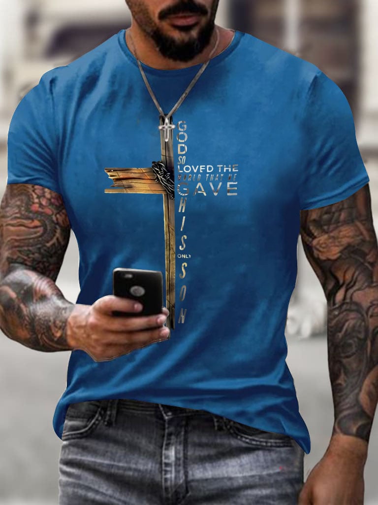 Men's God So Loved The World Print Casual T-Shirt