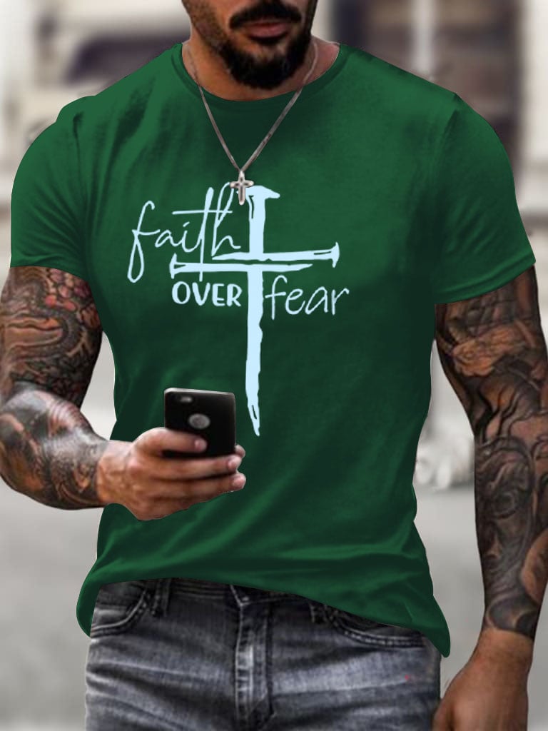🔥Buy 3 Get 15% Off🔥Men's Faith Over Fear Print T-Shirt