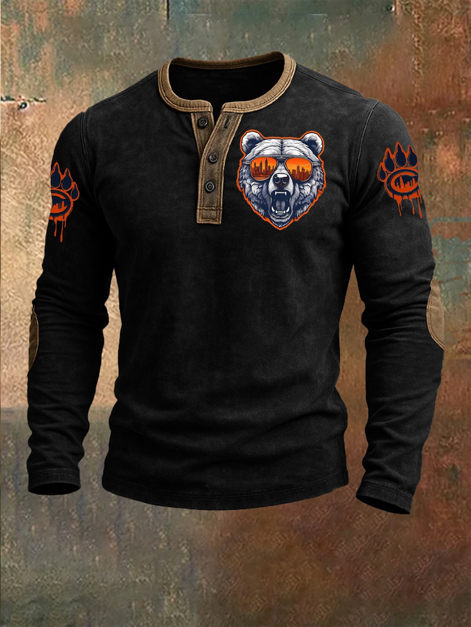 Men's Football Print Henley Top