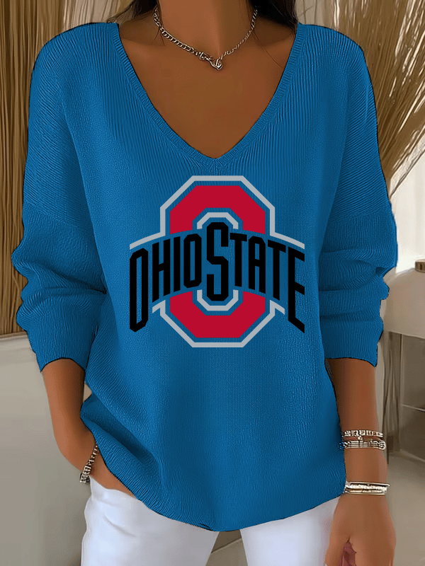 Women's Casual Rugby Print  Knitted Tops