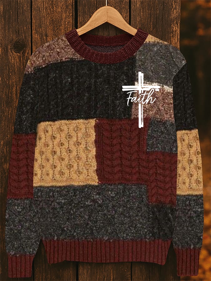 🔥Buy 3 Get 15% Off🔥Men's Cross Faith Print Cozy Knit Sweater