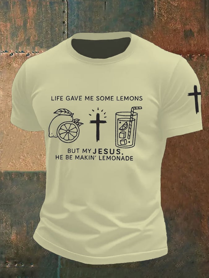 🔥Buy 3 Get 15% Off🔥Men's  Life Gave Me Some Lemons, But My Jesus Turned Them Into Lemonade Faith  Printed Shirt