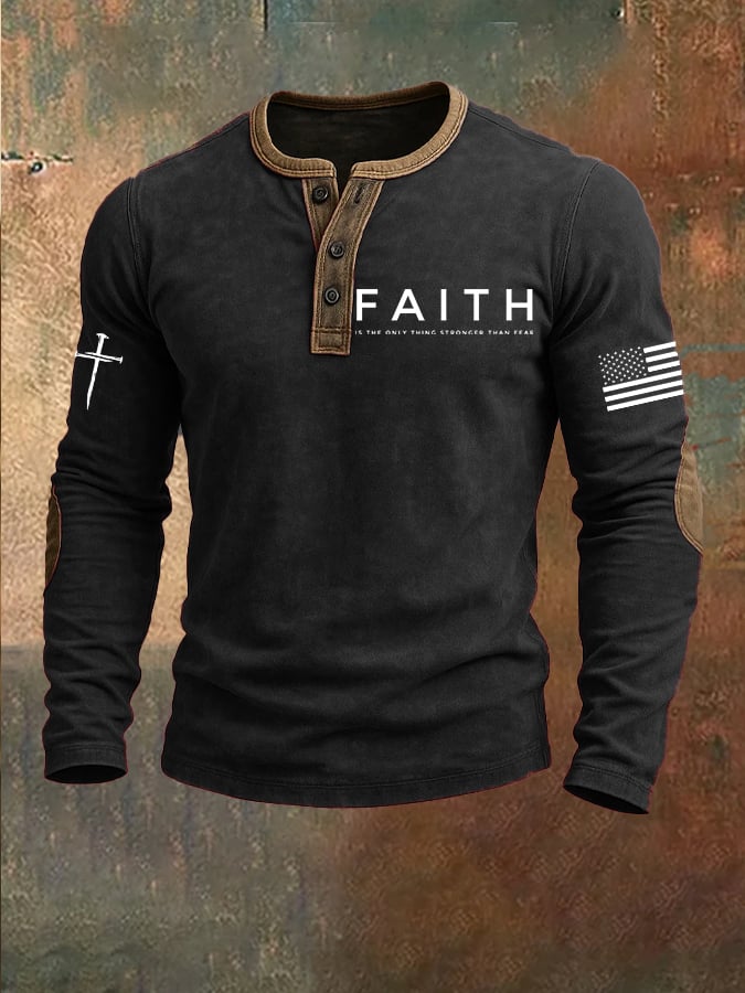 🔥Buy 3 Get 15% Off🔥Men'S Faith Print Casuasl Henley Collar Shirt