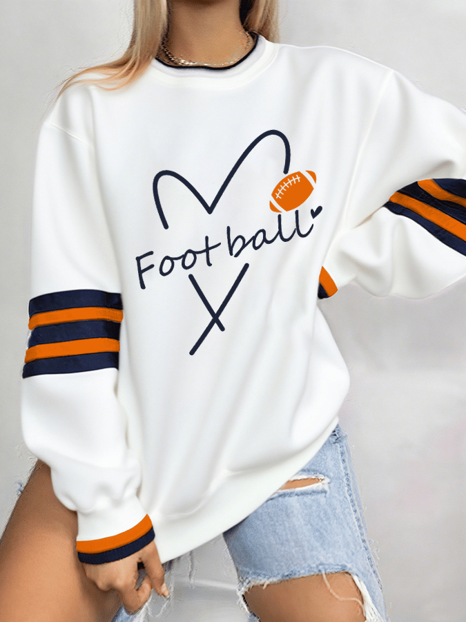 Women's Football Print Crew Neck Sweatshirt