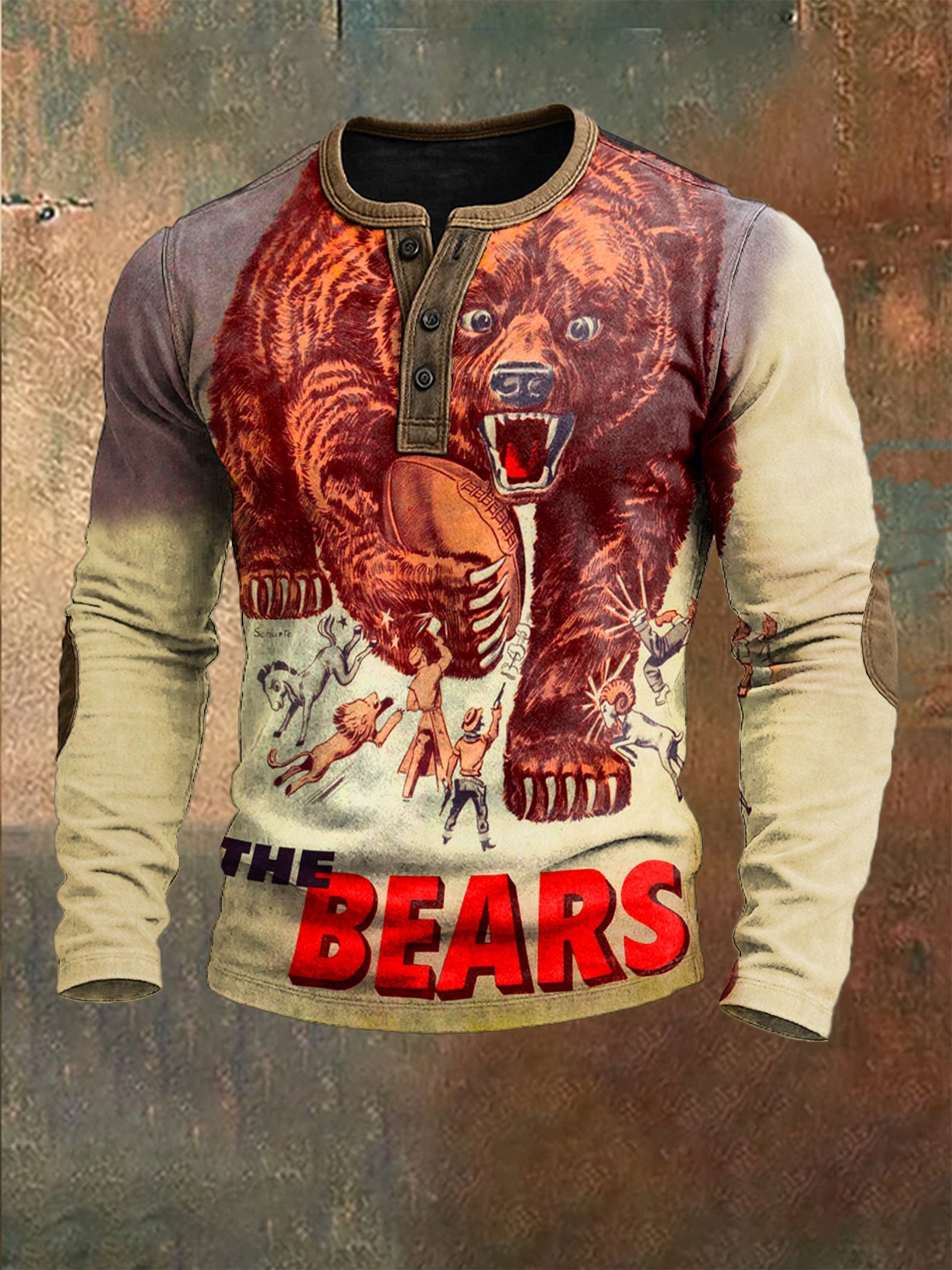 Men's Football Print Henley Top