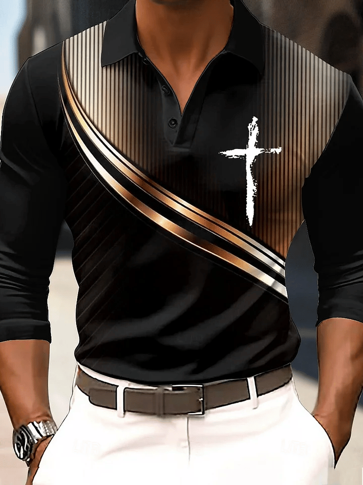 🔥Buy 3 Get 15% Off🔥Men's Cross Faith Long Sleeve Polo Shirt