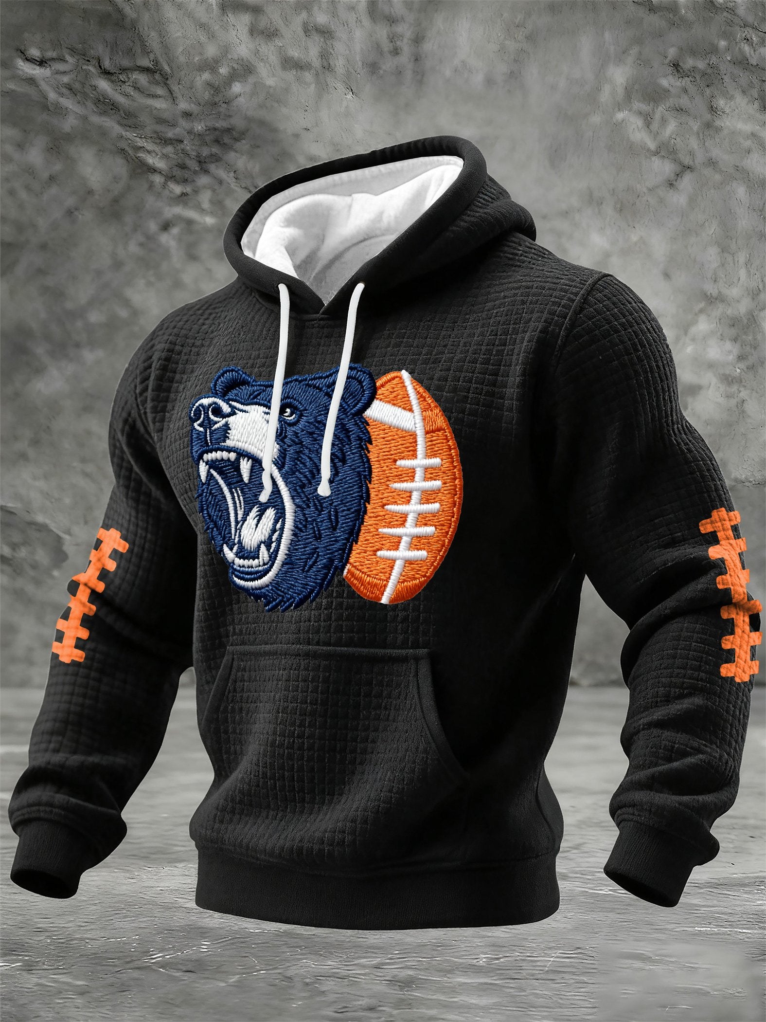 Men's Football Print Checkered Fabric Hooded Sweatshirt