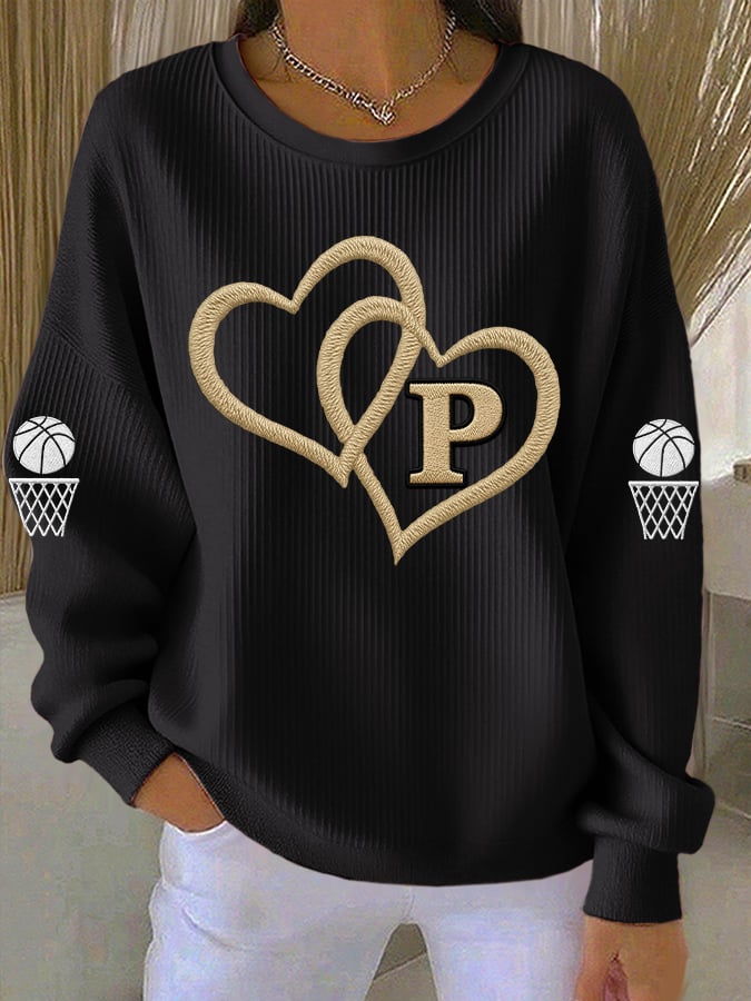 Women's Basketball Print Round Neck Sweatshirt