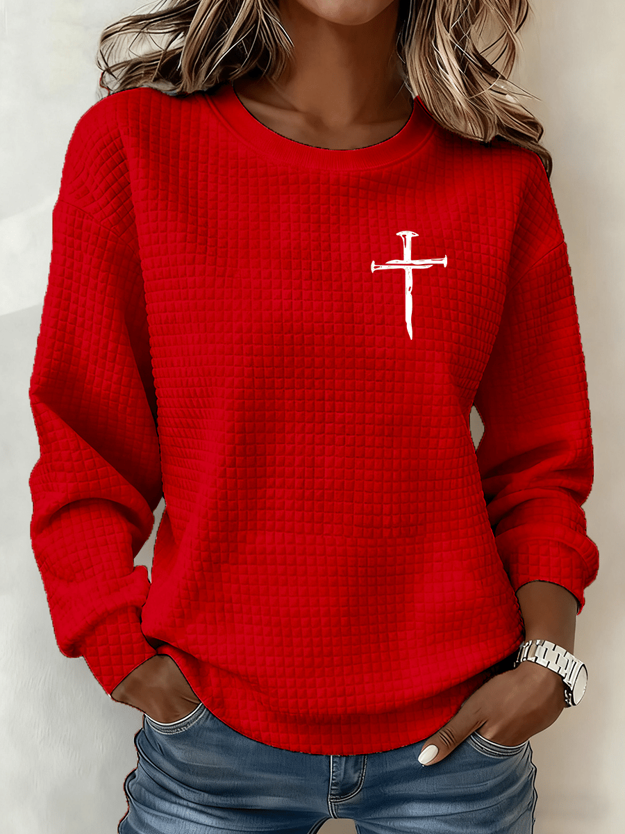 Women's Cross Crew Neck Waffle Sweatshirt