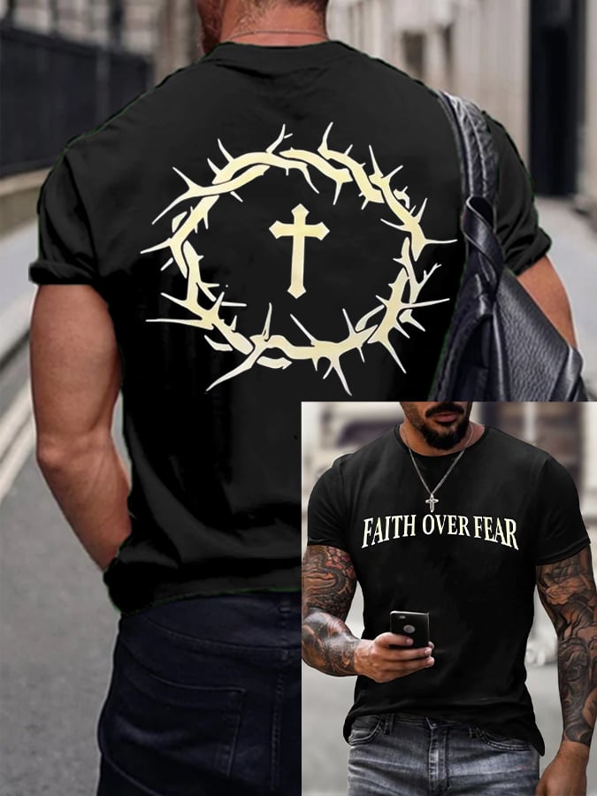 🔥Buy 3 Get 15% Off🔥Men's Faith Over Fear Printed Casual T-Shirt