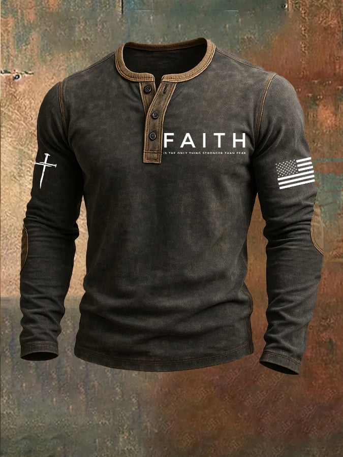 🔥Buy 3 Get 15% Off🔥Men'S Faith Print Casuasl Henley Collar Shirt