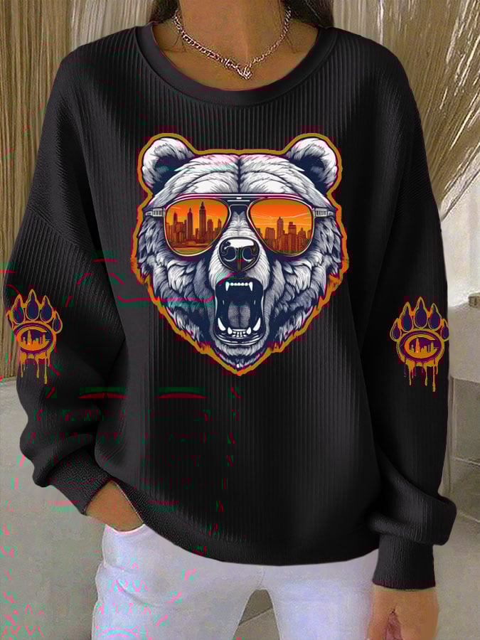 Women's Football Print Knitted Crew Neck Long Sleeve Top