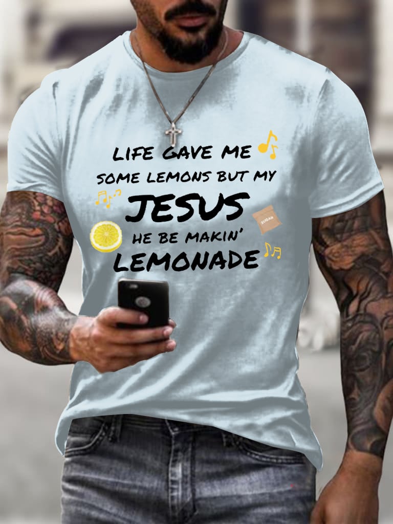 🔥Buy 3 Get 15% Off🔥Men's Life Gave Me Some Lemons, But My Jesus Turned Them Into Lemonade Faith Faith Printed  Shirt