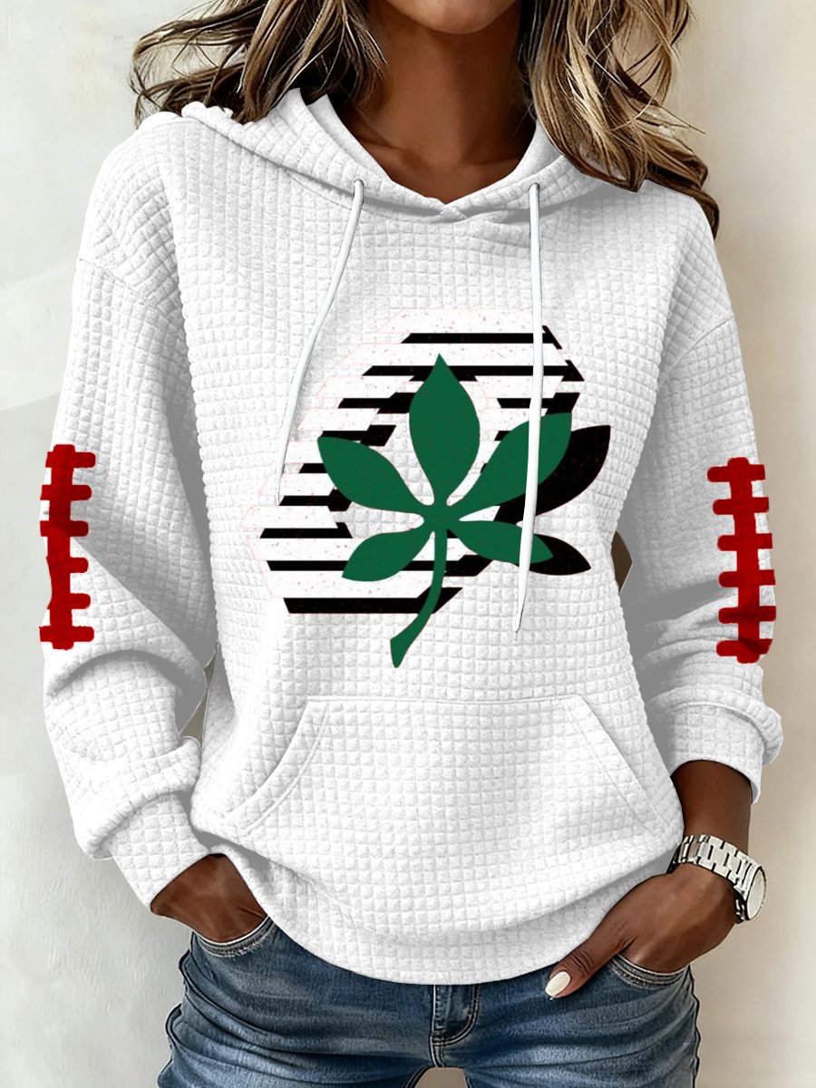 Women's rugby print waffle fabric hoodie