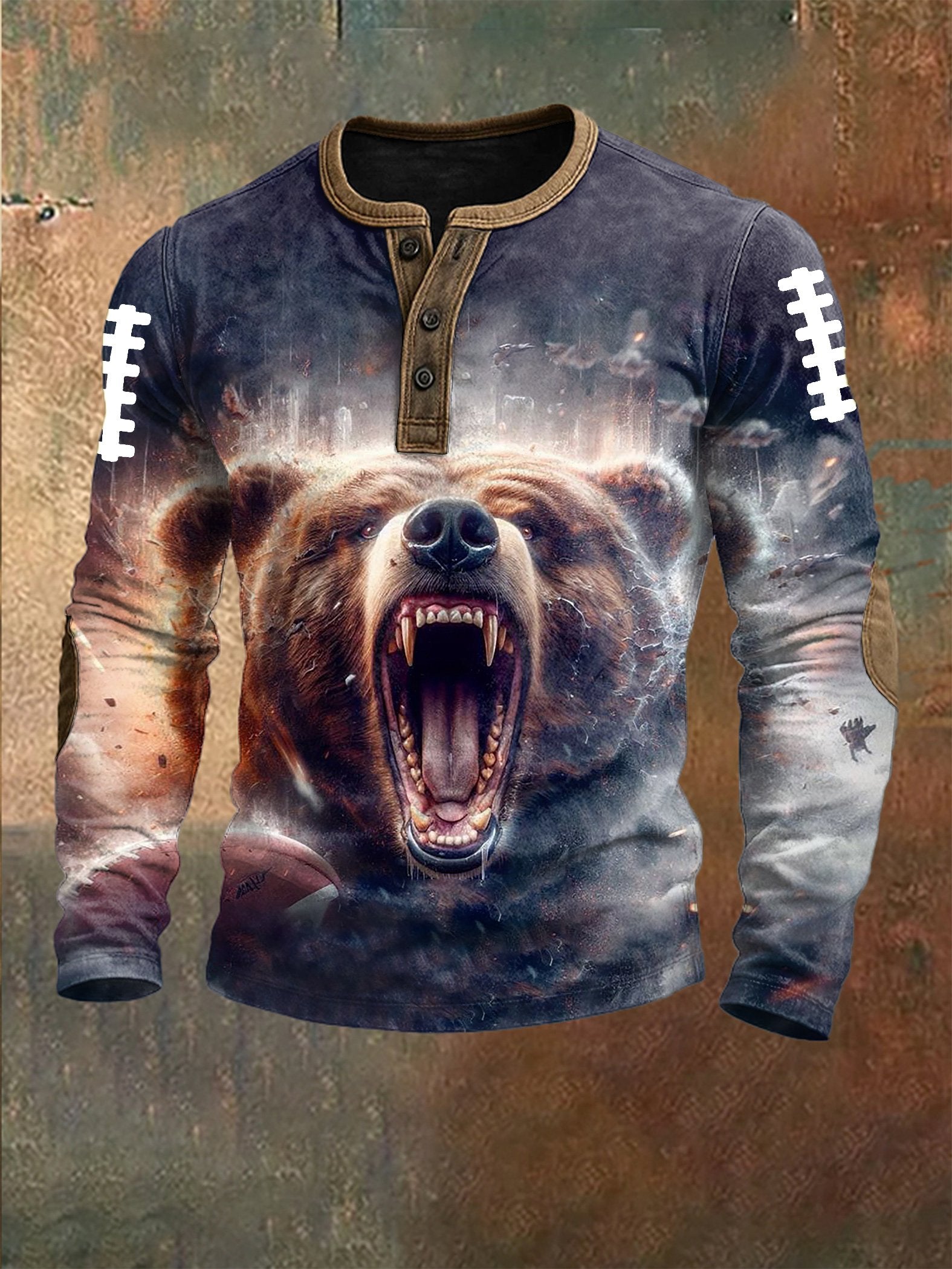 Men's Football Print Henley Top