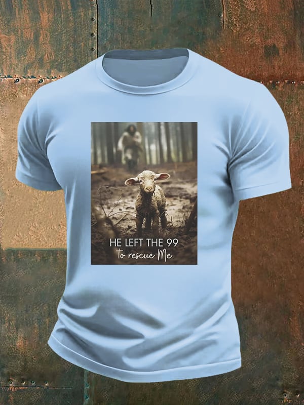 🔥Buy 3 Get 15% Off🔥Men's  He Left the 99 to Rescue Me, Jesus and Lost Sheep, Christian T-shirt