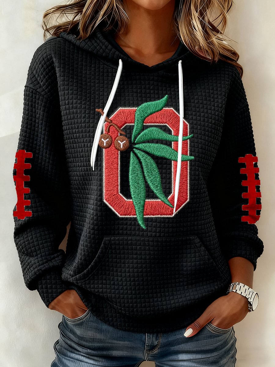 Women's rugby print waffle fabric hoodie