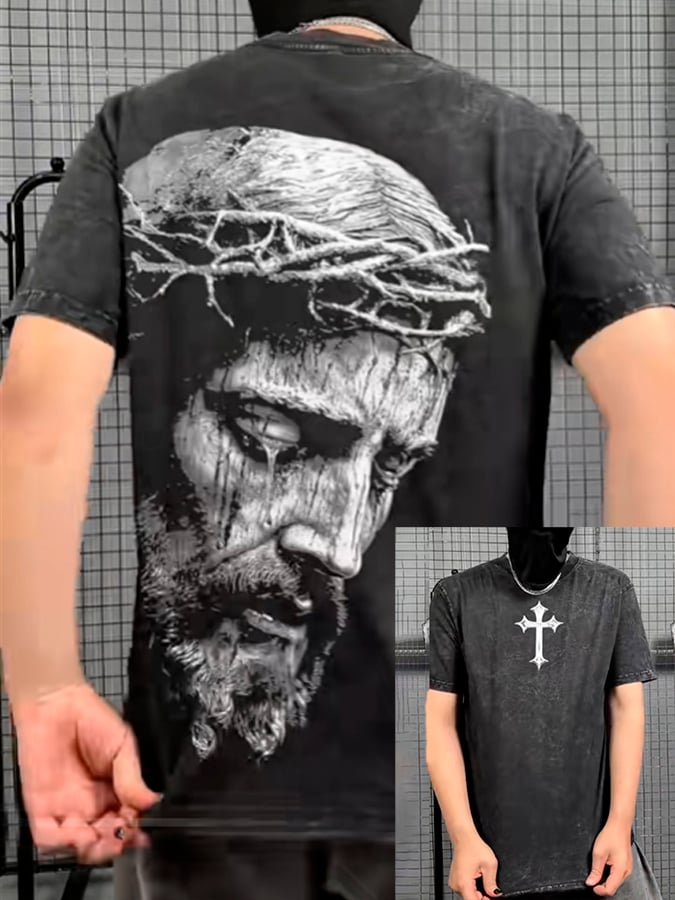🔥Buy 3 Get 15% Off🔥Men's Faith Cross Print Crew Neck T-shirt
