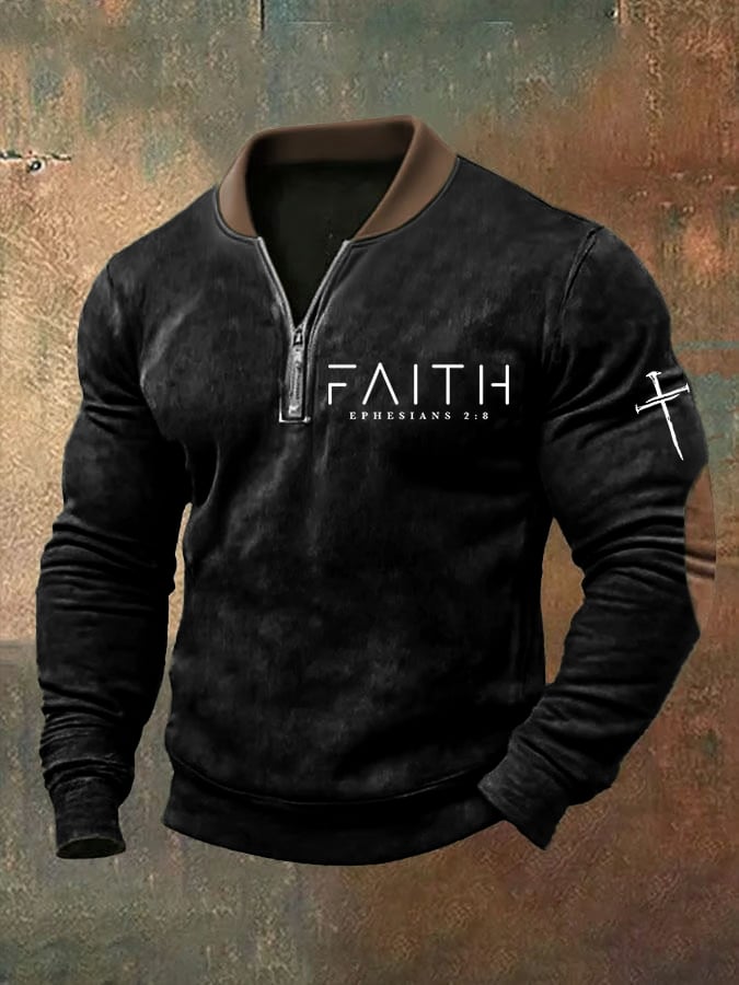 🔥Buy 3 Get 15% Off🔥Men's Faith Cross Print Zipper Neck Casual Sweatshirt