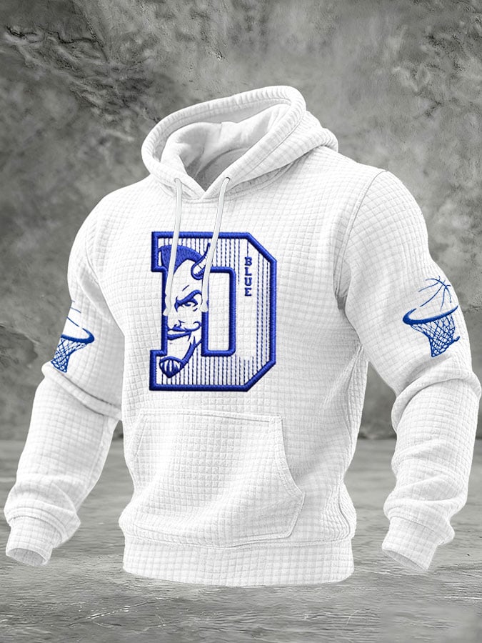 Men's Basketball Print Checkered Fabric Hooded Sweatshirt