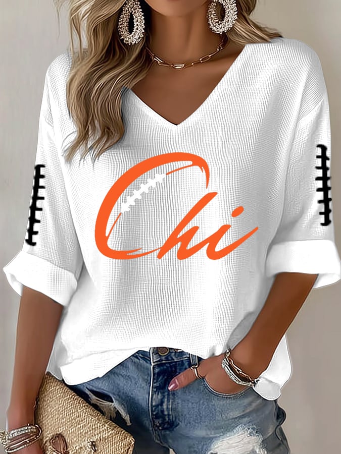 Women's Football print waffle T-shirt