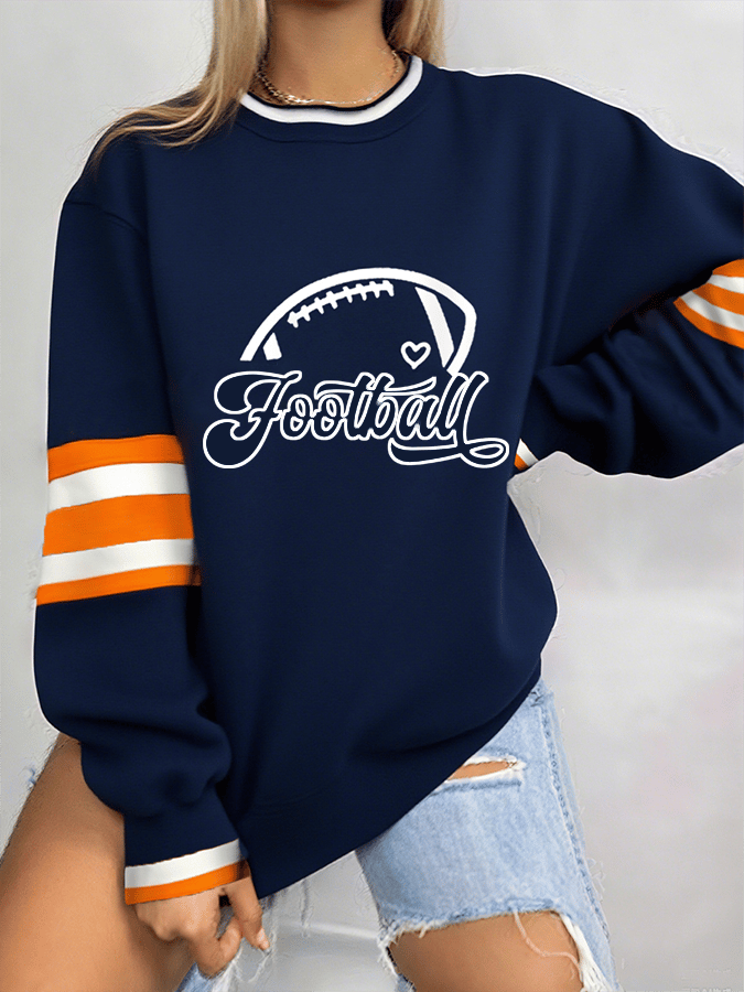Women's Football Print Crew Neck Sweatshirt