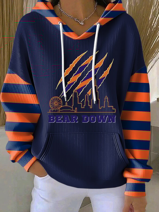 Women's football Print Long Sleeve Hooded Sweatshirt