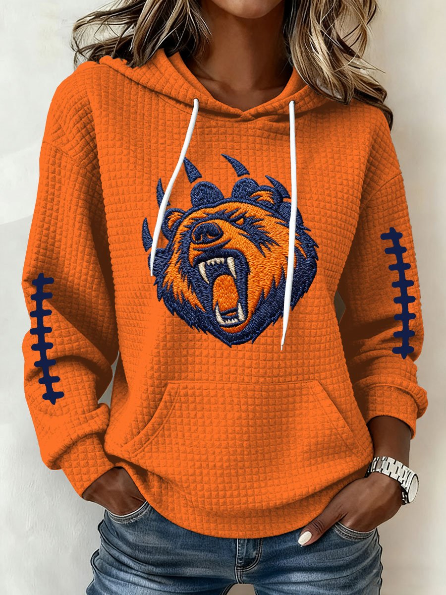 Women's Football Print Plaid Fabric Hooded Sweatshirt
