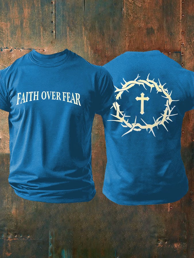 🔥Buy 3 Get 15% Off🔥🔥Hot Sale Picks 🔥Men's Faith Over Fear Printed Casual T-Shirt