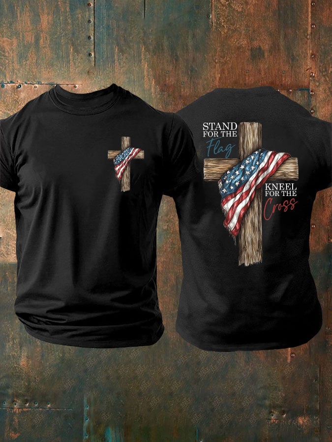 🔥Buy 3 Get 15% Off🔥Men's Stand For The Flag Kneel For The Cross Printed Casual T-Shirt