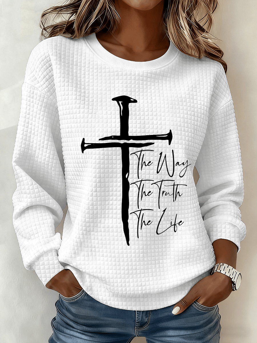 Women's Cross Crew Neck Waffle Sweatshirt