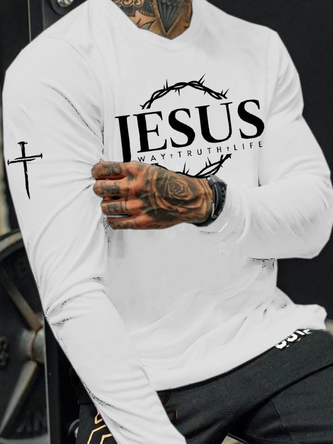 🔥Buy 3 Get 15% Off🔥Men's Jesus The Way The Truth The Life Print Long Sleeve T-shirt