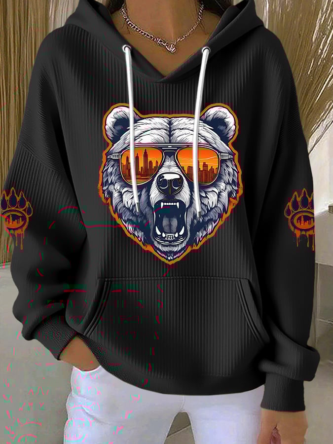 Women's Football Print Long Sleeve Hooded Sweatshirt