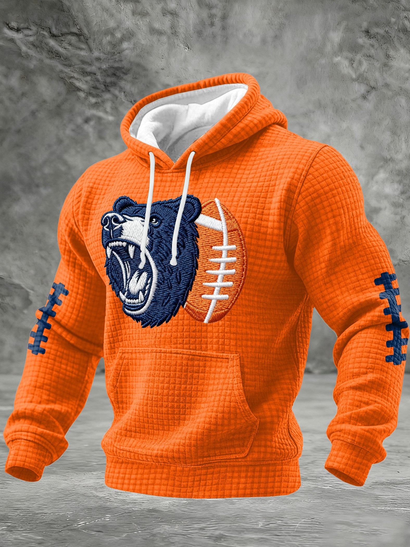 Men's Football Print Checkered Fabric Hooded Sweatshirt