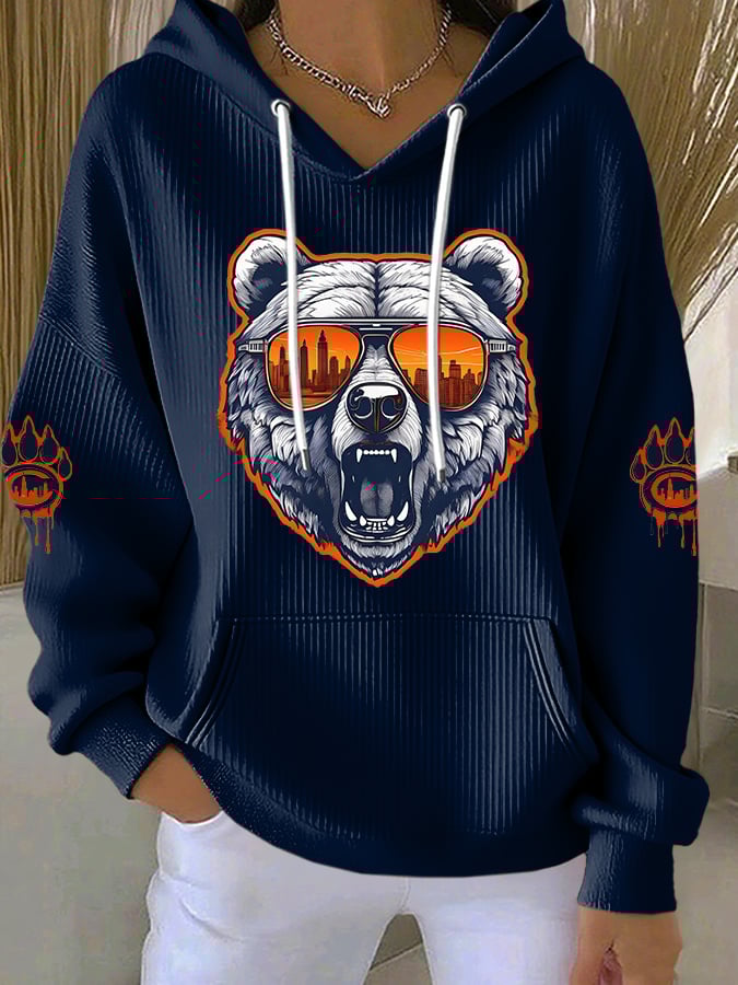 Women's Football Print Long Sleeve Hooded Sweatshirt