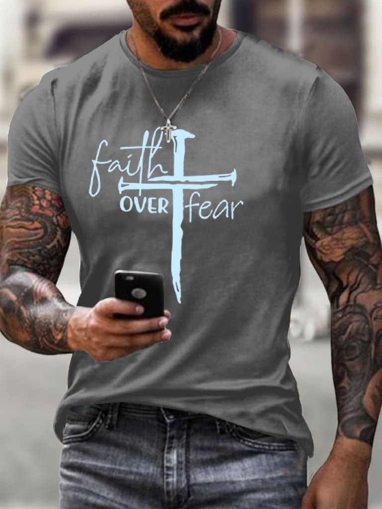🔥Buy 3 Get 15% Off🔥Men's Faith Over Fear Print T-Shirt