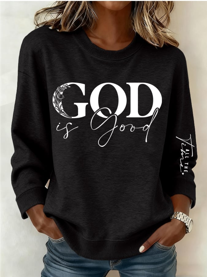 Women's Retro God Is Good Faith Printed Sweatshirt