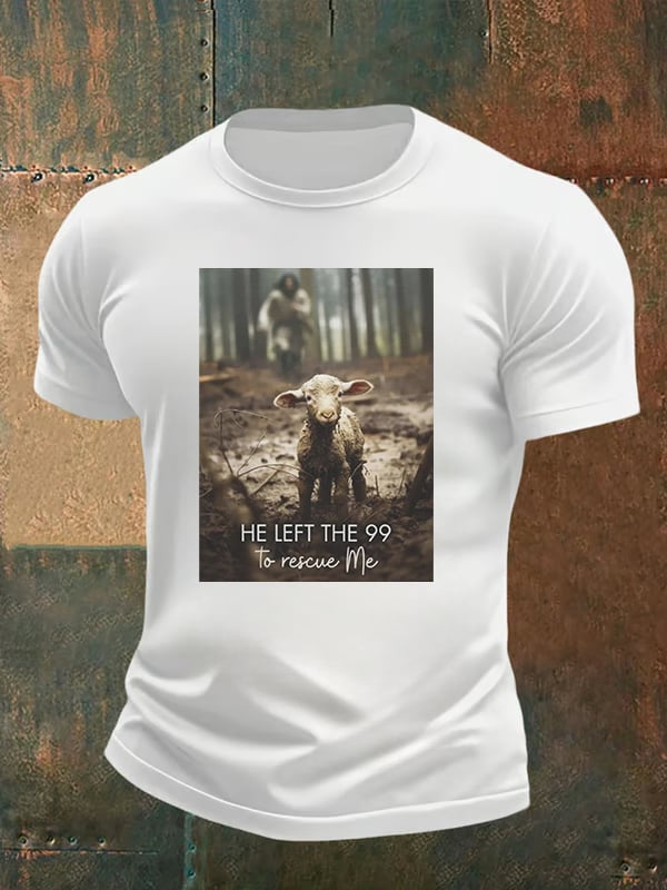 🔥Buy 3 Get 15% Off🔥Men's  He Left the 99 to Rescue Me, Jesus and Lost Sheep, Christian T-shirt