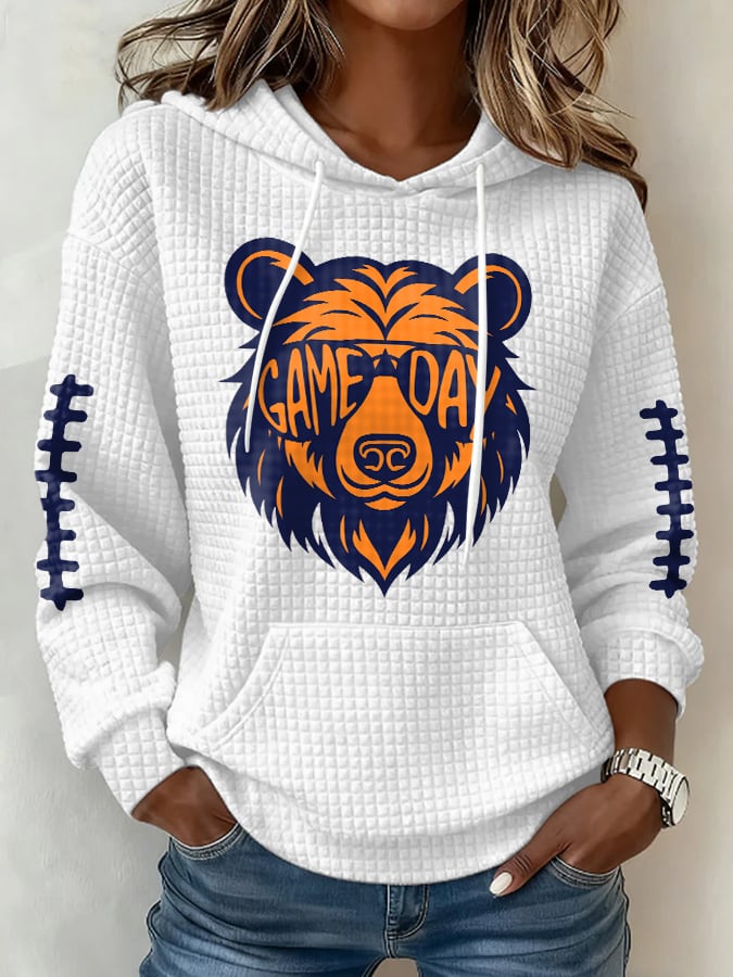 Women's Football Print Plaid Fabric Hooded Sweatshirt