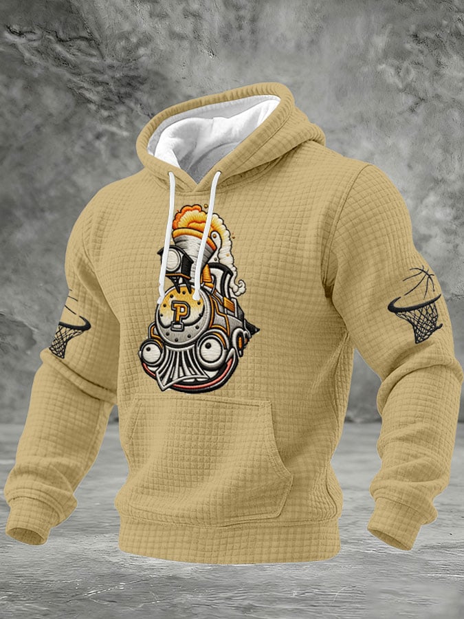 Men's Basketball Print Checkered Fabric Hooded Sweatshirt